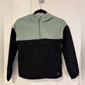 GAP Fit Kids Black and Sage Green Windbreaker Hooded Jacket Size Large